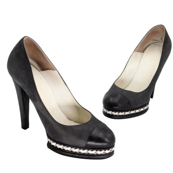 Chanel 2.55 Chain Link Suede 39.5 Pumps CC-1021P-0010 - Picture 1 of 10